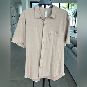 STYLUS Men's Light Tan Casual Button Down Shirt